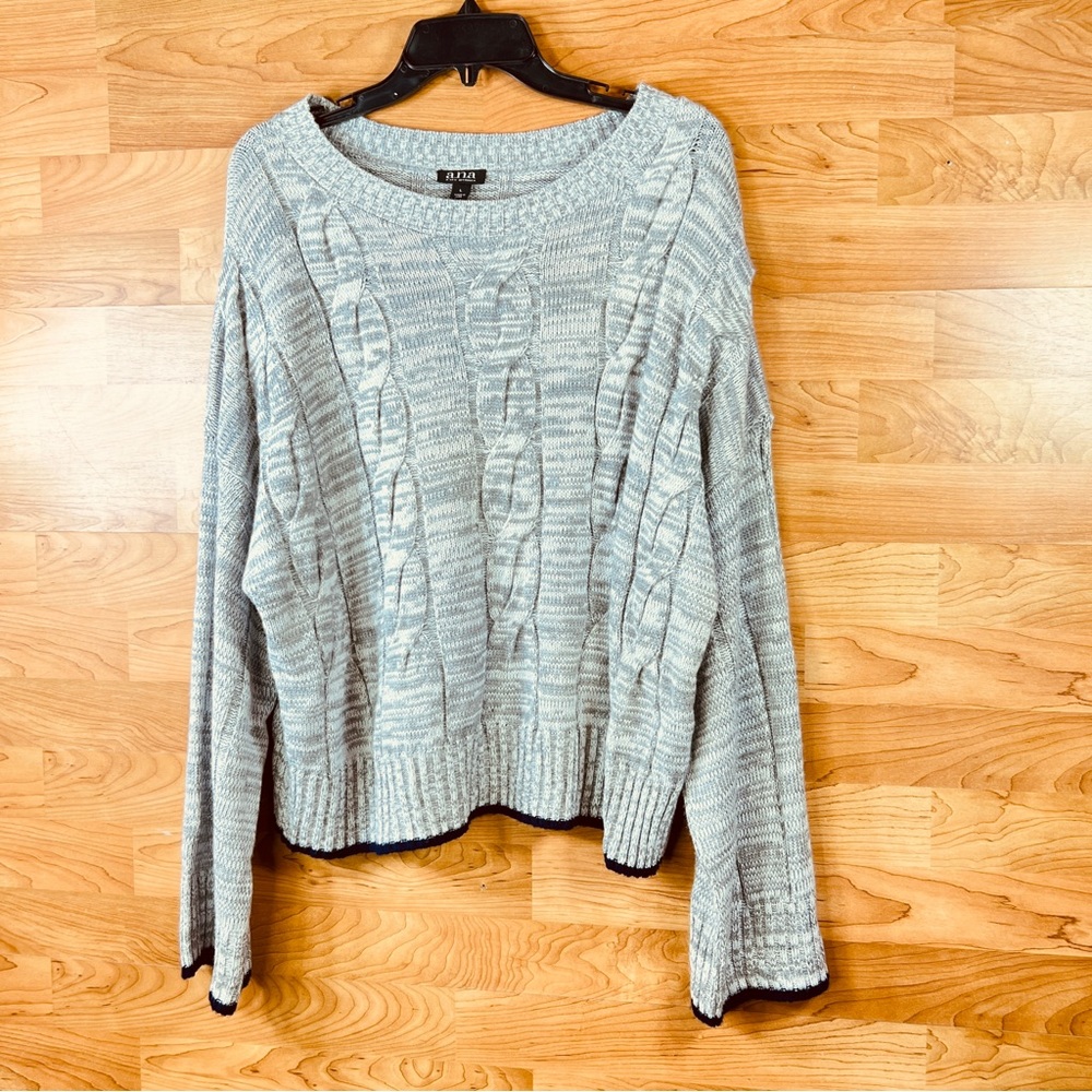 Ana Size Large Cable Knit Long Sleeve Oversized Gray/White Blend Thread Sweater